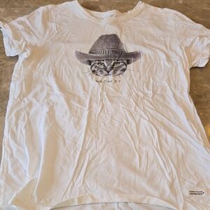 Life Is Good White Tee with Cat Graphic